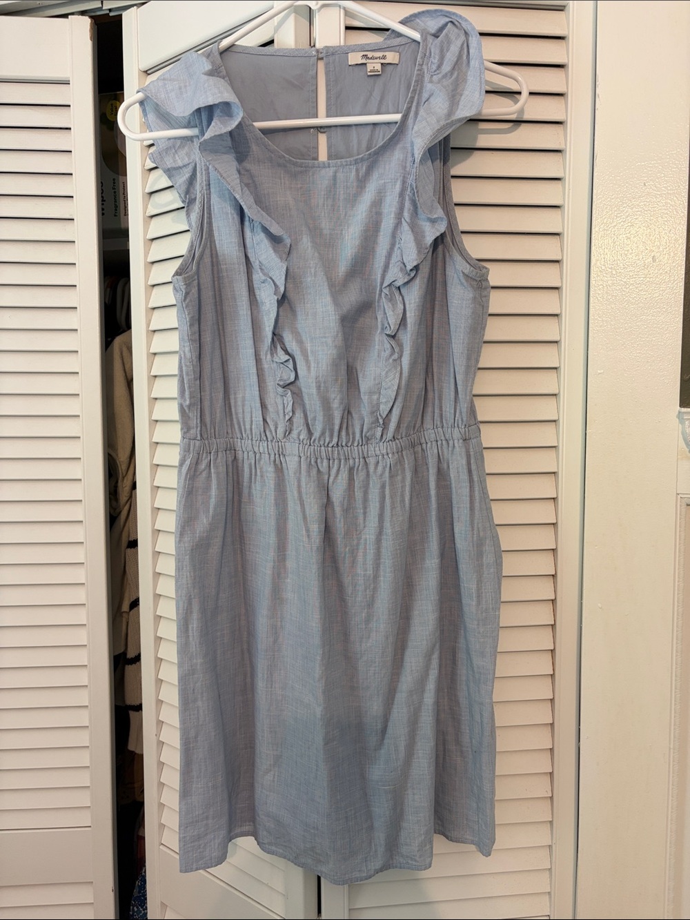 Madewell Sky Blue Sleeveless Ruffle Midi Dress